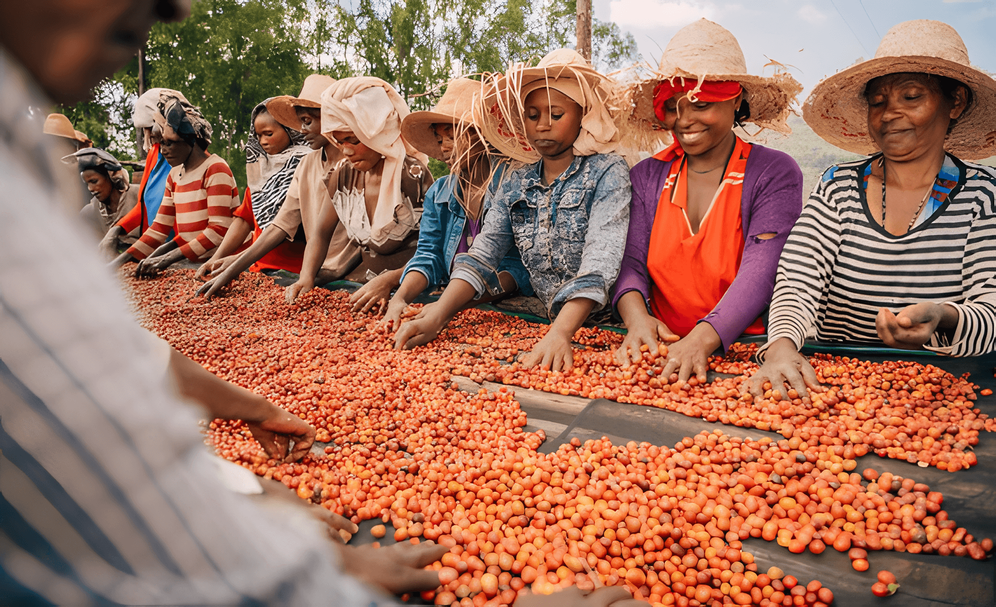 Picking coffe on a coffee processing section.